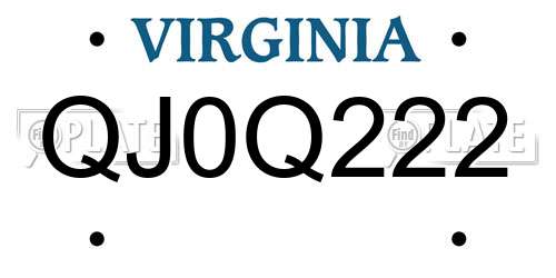 QJ0Q222 Virginia License Plate