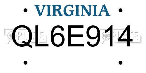 QL6E914 Virginia License Plate