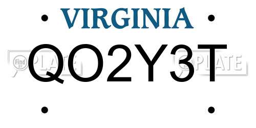 QO2Y3T Virginia License Plate