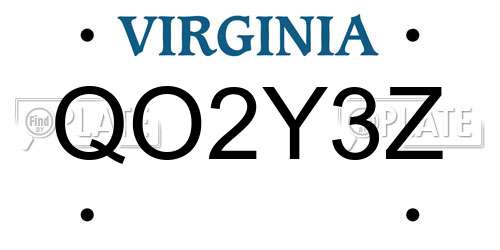 QO2Y3Z Virginia License Plate