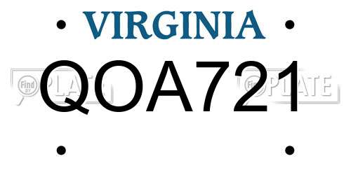 QOA721 Virginia License Plate