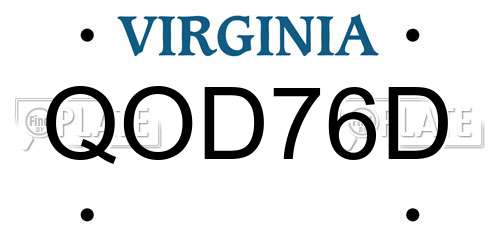 QOD76D Virginia License Plate