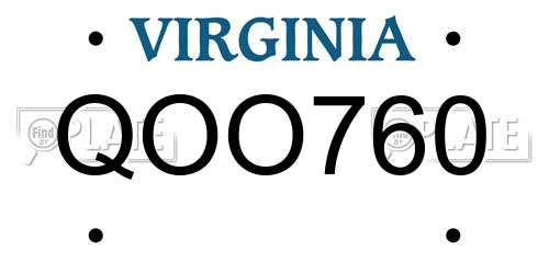 QOO760 Virginia License Plate