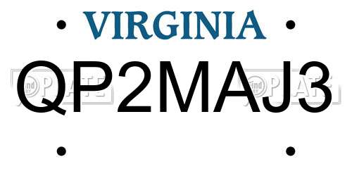 QP2MAJ3 Virginia License Plate