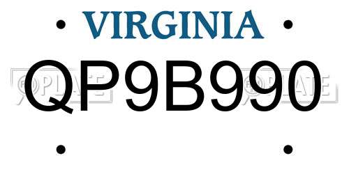 QP9B990 Virginia License Plate