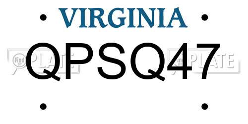 QPSQ47 Virginia License Plate