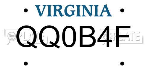 QQ0B4F Virginia License Plate