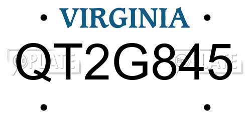 QT2G845 Virginia License Plate