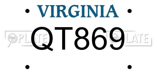 QT869 Virginia License Plate