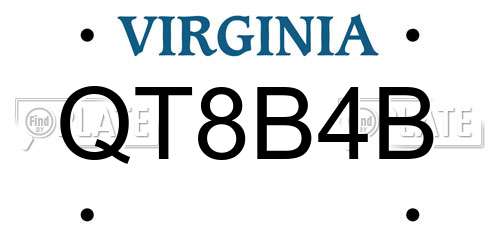 QT8B4B Virginia License Plate
