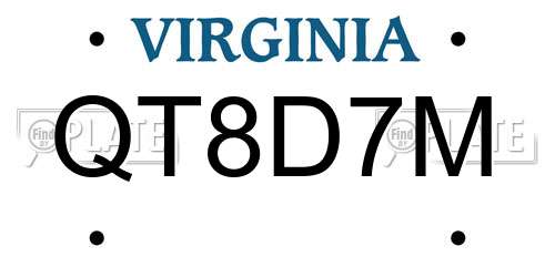 QT8D7M Virginia License Plate