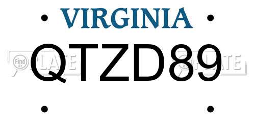 QTZD89 Virginia License Plate