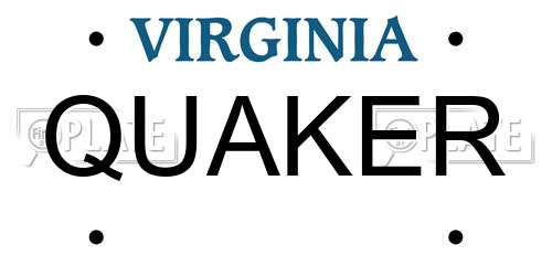 QUAKER Virginia License Plate