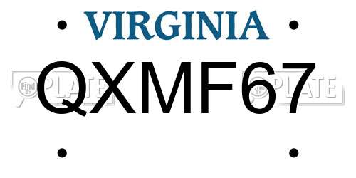 QXMF67 Virginia License Plate