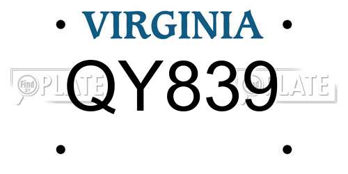 QY839 Virginia License Plate