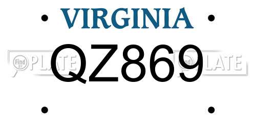 QZ869 Virginia License Plate