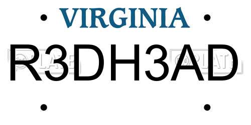 R3DH3AD Virginia License Plate