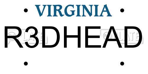 R3DHEAD Virginia License Plate