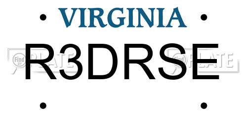 R3DRSE Virginia License Plate