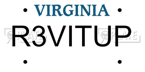 R3VITUP Virginia License Plate