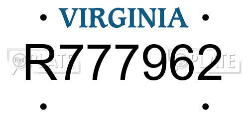 R777962 Virginia License Plate