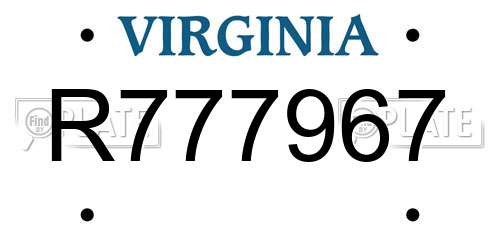 R777967 Virginia License Plate