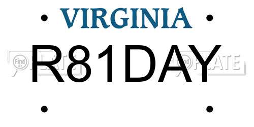 R81DAY Virginia License Plate