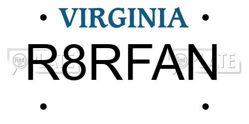 R8RFAN Virginia License Plate