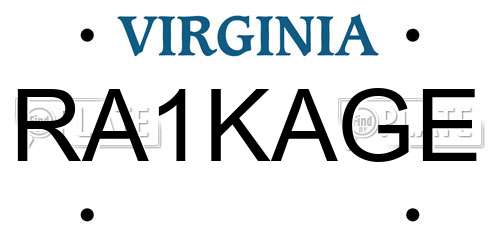 RA1KAGE Virginia License Plate