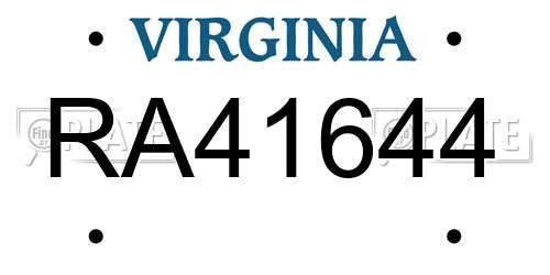 RA41644 Virginia License Plate