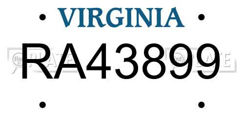RA43899 Virginia License Plate