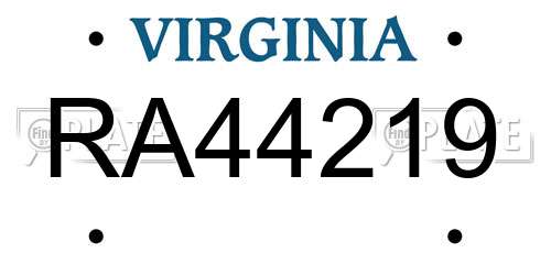 RA44219 Virginia License Plate