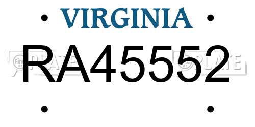 RA45552 Virginia License Plate