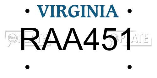 RAA451 Virginia License Plate