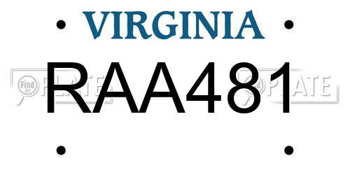 RAA481 Virginia License Plate