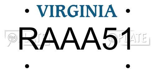 RAAA51 Virginia License Plate