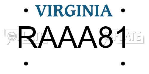 RAAA81 Virginia License Plate