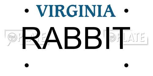 RABBIT Virginia License Plate