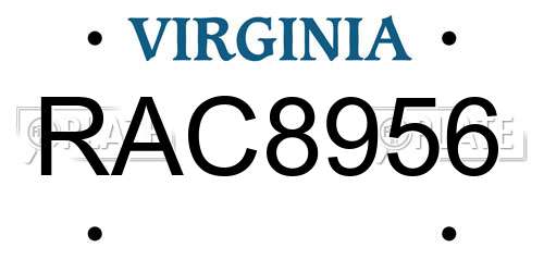 RAC8956 Virginia License Plate