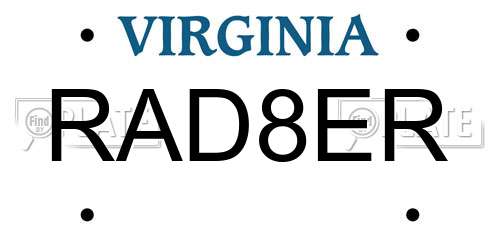 RAD8ER Virginia License Plate