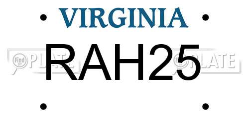 RAH25 Virginia License Plate
