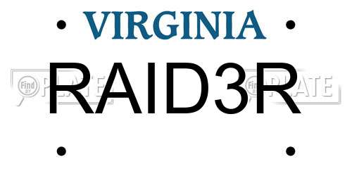 RAID3R Virginia License Plate