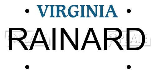 RAINARD Virginia License Plate