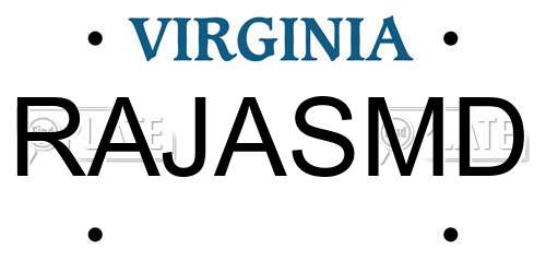 RAJASMD Virginia License Plate