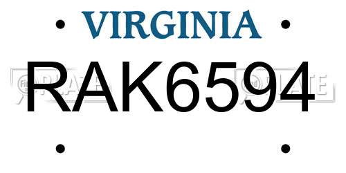 RAK6594 Virginia License Plate