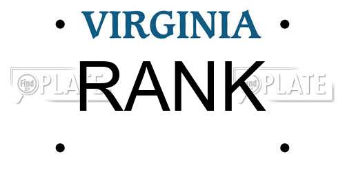 RANK Virginia License Plate
