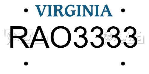 RAO3333 Virginia License Plate