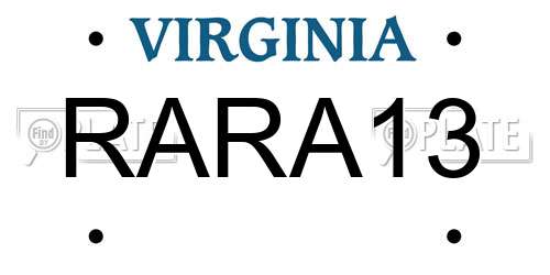 RARA13 Virginia License Plate