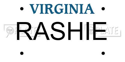 RASHIE Virginia License Plate