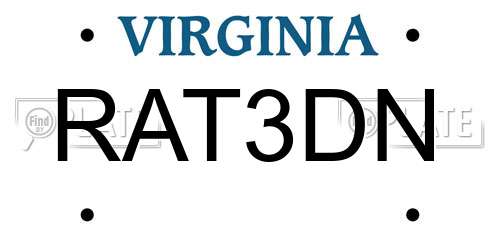 RAT3DN Virginia License Plate